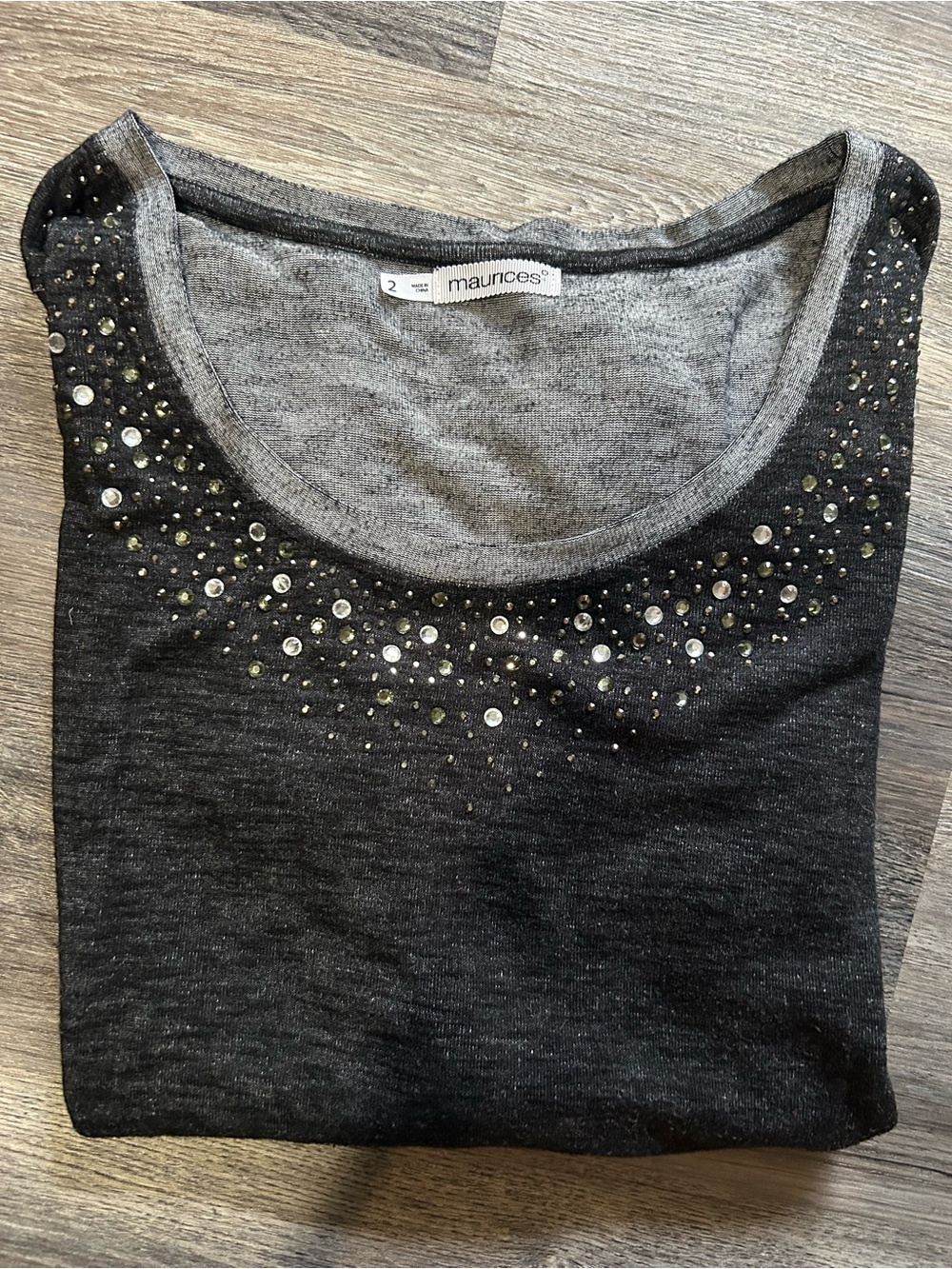 maurices Charcoal Scoop Neck Sweatshirt with Rhinestone Accents